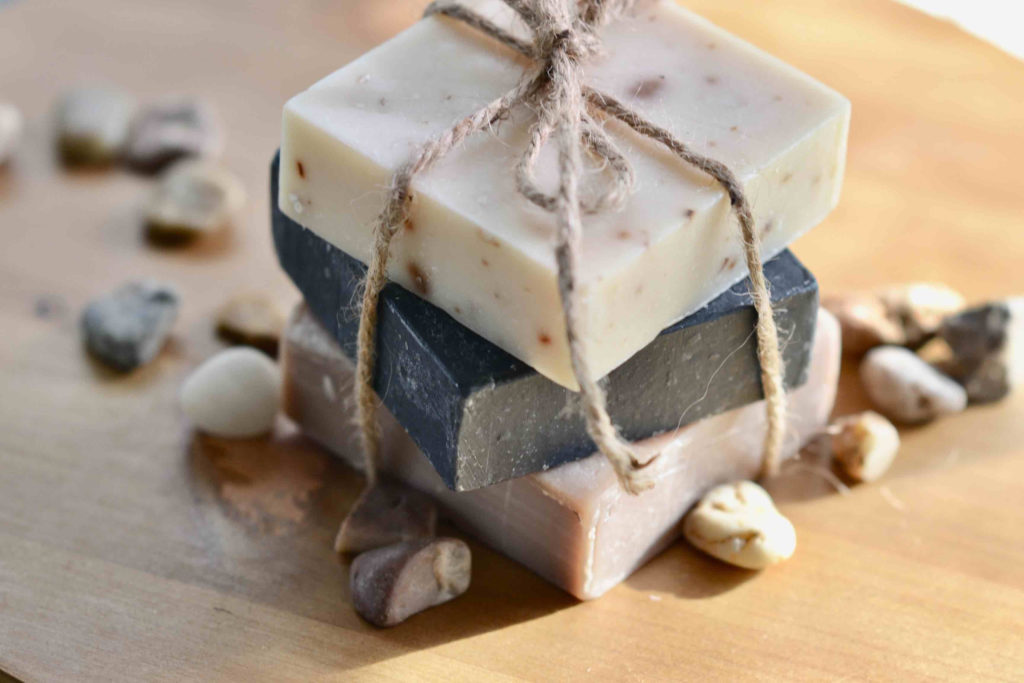 Stack of hand poured goat milk soaps